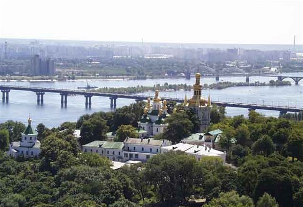 Image - Kyivan Caves Monastery: panorama of the Far Caves area and the Dnieper River.